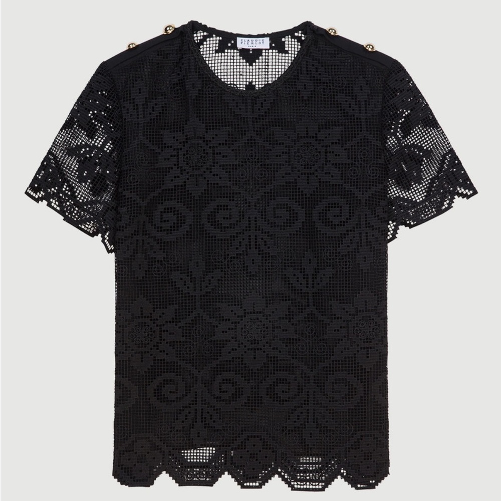 Elegant Black Lace Short Sleeve Top